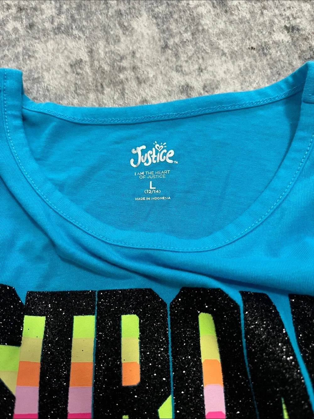 Justice Turquoise Tank Top with Rainbow 'STRONG' Graphic and Front Tie